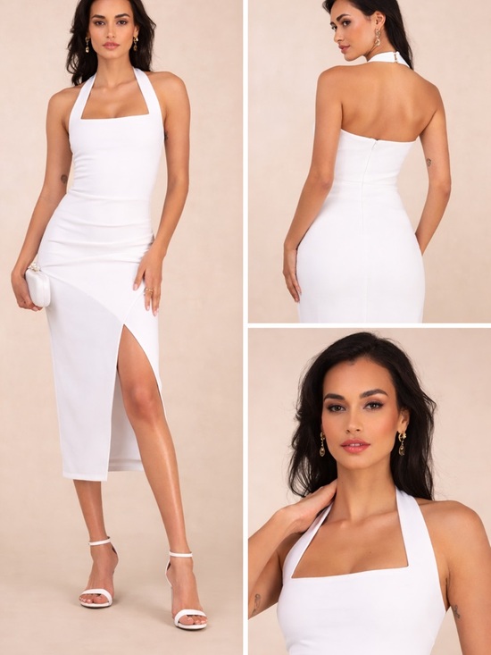Lulus Dresses & Skirts - Lulus Prominent Charm White Halter Bodycon Tulip Midi Dress Size M NWOT